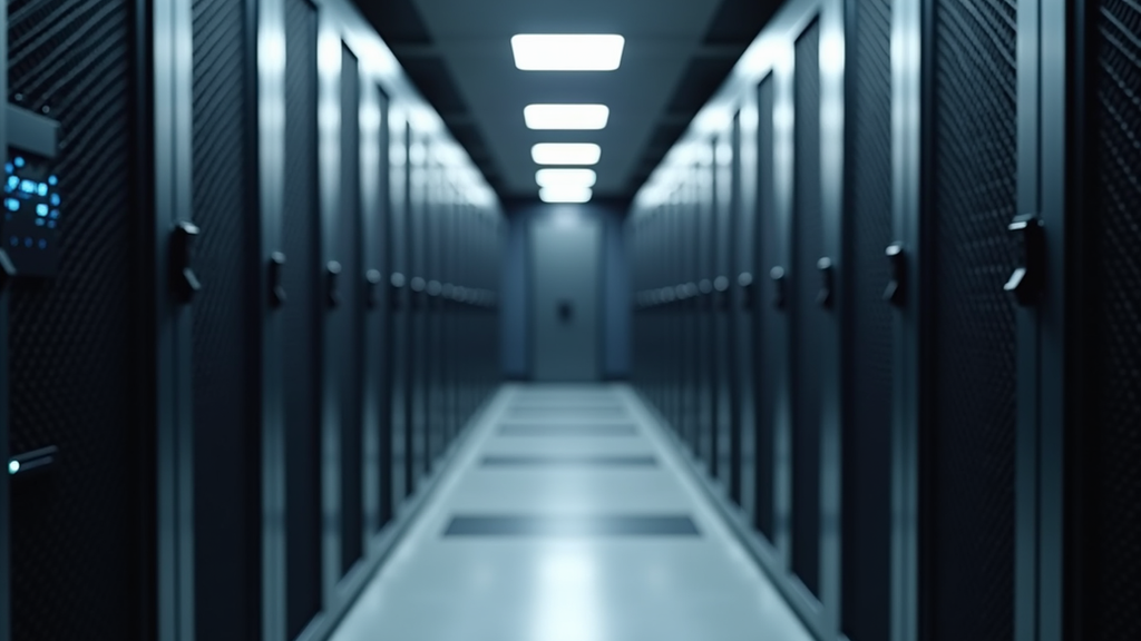 Eye-level view of a secure server room with network equipment